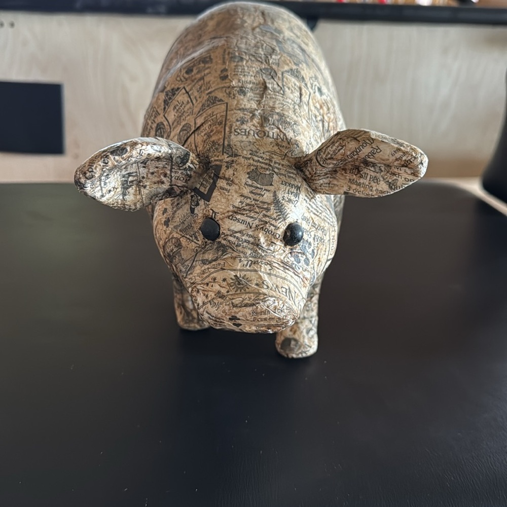 Decorative Pig Figurine with Newspaper Print - Picture 2 of 5